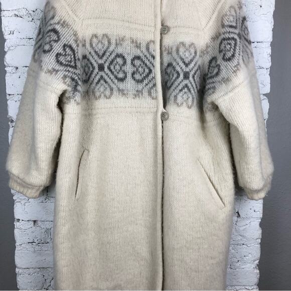 Vintage Alafoss Of Iceland Wool Fairisle Trench Coat M - Picture 3 of 13